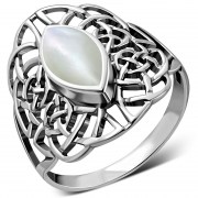 Light Large Mother Of Pearl Celtic Silver Ring, r561